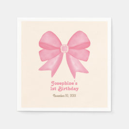 Minimal Rosa Bow Sweet Girl Birthday Pappersservett