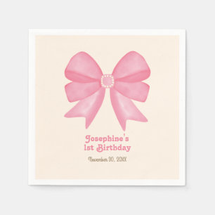 Minimal Rosa Bow Sweet Girl Birthday Pappersservett
