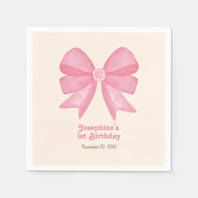 Minimal Rosa Bow Sweet Girl Birthday Pappersservett (Framsidan)
