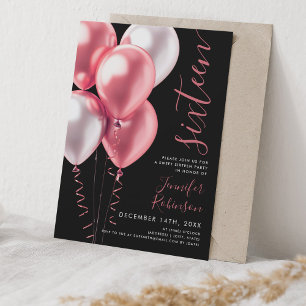 Minimal Rosa Buboner Sweet 16 Birthday Blac Inbjudningar