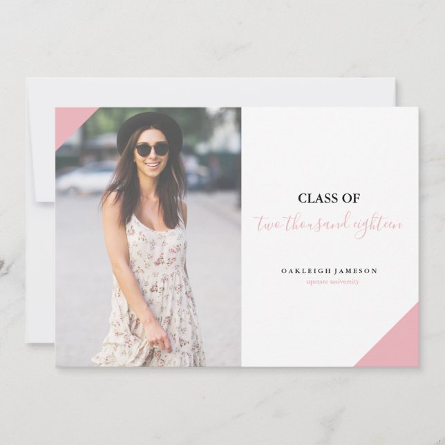 Minimal Rosa Calligraphy Grad Photo Announcement Meddelande (Framsida)