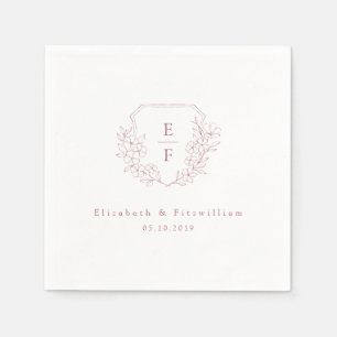 Minimal Rosa Cherry Blommar Monogram Vapensköld Br Pappersservett
