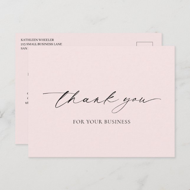 Minimal Rosa Elegant Modern Tack Vykort (Fram/baksida)