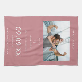 Minimal Rosa för fototextdamm Spara datum Kökshandduk