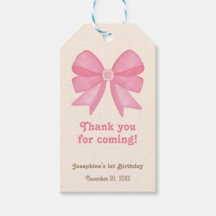 Minimal Rosa för kute Bow Birthday Tack Presentetikett
