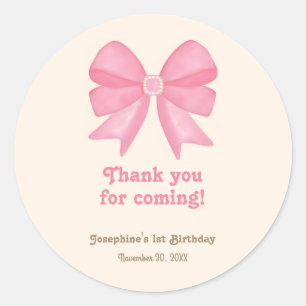 Minimal Rosa för kute Bow Birthday Tack Runt Klistermärke