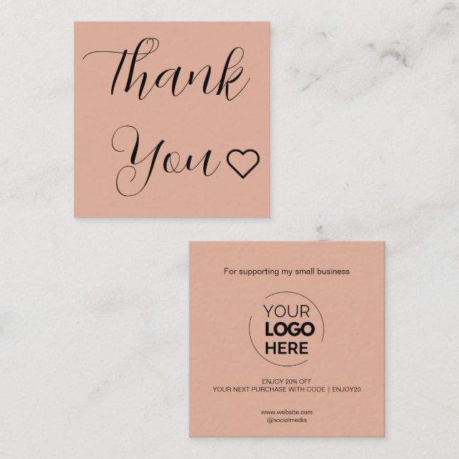 Minimal Rosa för modernt Tack Rabattkort (Fram/baksida)