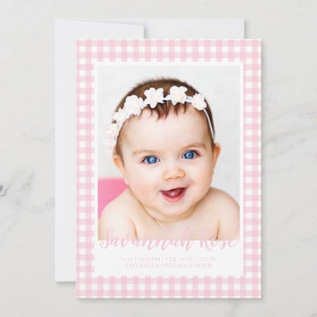 Minimal Rosa Gingham Check Mönster Photo Meddelande (Framsida)