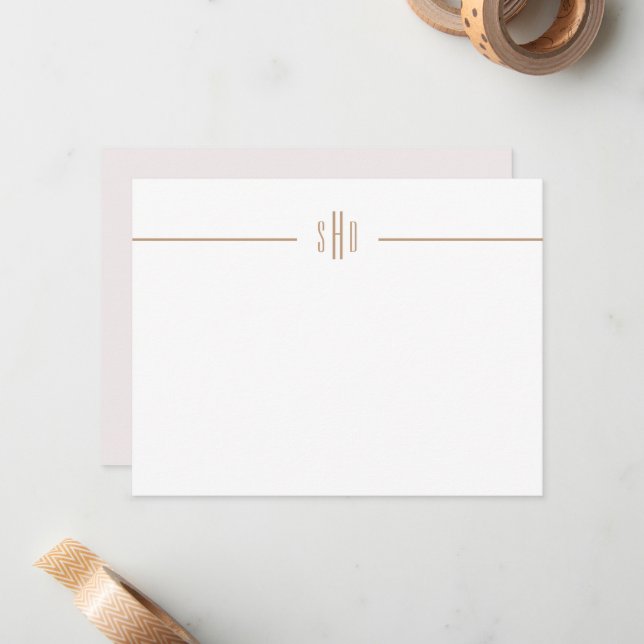 Minimal Rosa + Kamelmonogramanteckningskortstation Anteckningskort (Fram/Back In Situ)