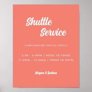 Minimal rosa korallbröllopsshuttel servicesskylt poster