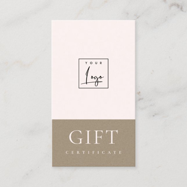 Minimal  Rosa Kraft Logotyp Gift-certifikat Visitkort (Framsida)