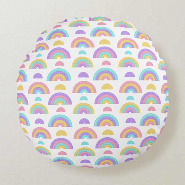 Minimal Rosa, Lavender och gult Cute Rainbow Rund Kudde (Framsidan)