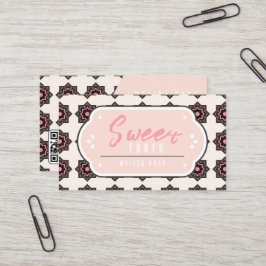 Minimal Rosa med Mönster och QR-kod Visitkort