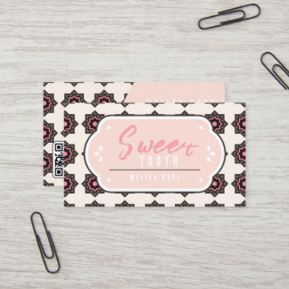 Minimal Rosa med Mönster och QR-kod Visitkort