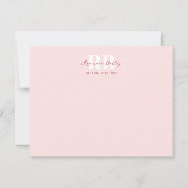 Minimal  Rosa Monogrammed Anteckningskort (Framsida)