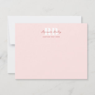Minimal Rosa Monogrammed Anteckningskort