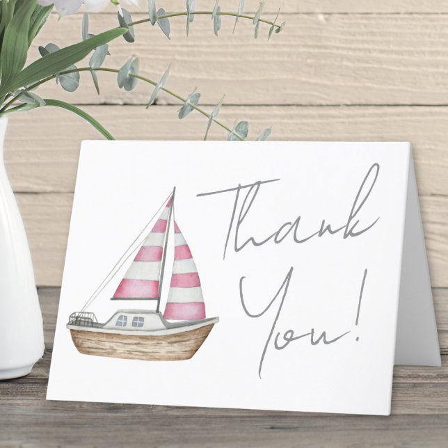 Minimal Rosa Nautical Baby Shower Tack Kort (Minimal Pink Nautical Baby Shower Thank You Card )