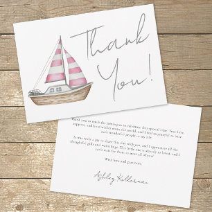 Minimal rosa nautisk flicka baby shower tack kort