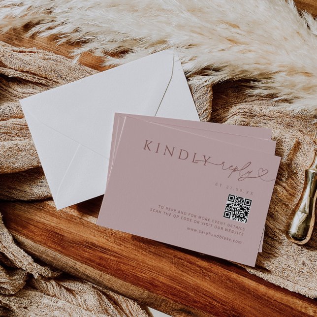 Minimal Rosa och Burgundy-hjärtsvar med QR-kod Tilläggskort (Skapare uppladdad)