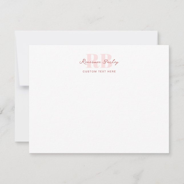 Minimal Rosa och vita monogram Anteckningskort (Framsida)