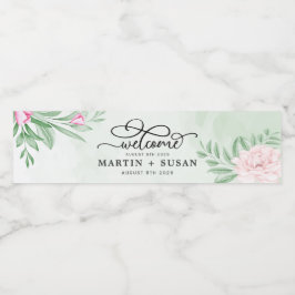 Minimal Rosa ros-Blommigt Eucalyptus Bröllop Vattenflaskor Etikett