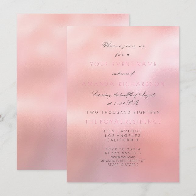 Minimal Rosa ros Glitter Elegant Möhippa Princess Inbjudningar (Fram/baksida)