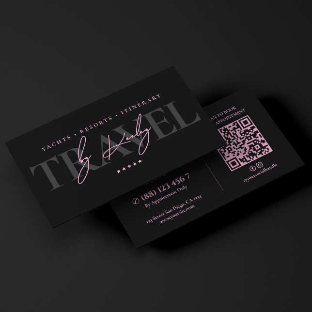 Minimal rosa svart lyx reserådgivare  visitkort (Minimal Pink Black Luxury Travel Advisor Business Card
)