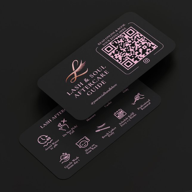 Minimal Rosa Svart Ögonfranslyftning Tillägg Efter Visitkort (Minimal Pink Black Lash Lift Extensions Aftercare Business Card
)
