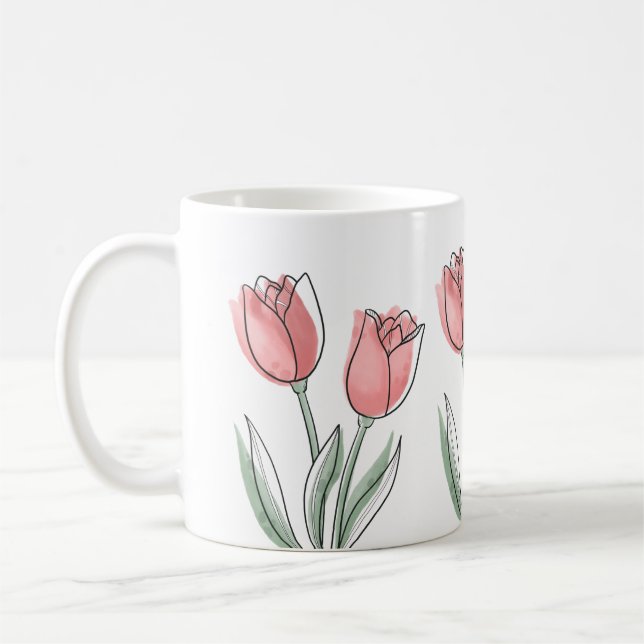 Minimal Rosa Tulpan Mugg | Blommig Estetisk Kopp (Vänster)