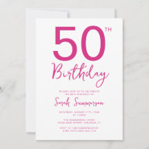 Minimal rosa vit skrift 50-års födelsedagsfest