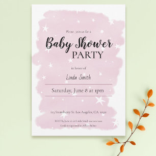 Minimal Rosa Watercolor Girl Baby Shower Inbjudningar