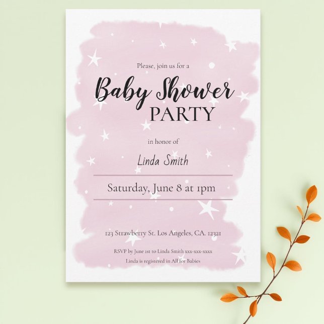 Minimal Rosa Watercolor Girl Baby Shower Inbjudningar (Skapare uppladdad)