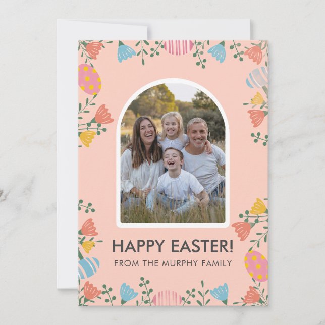 Minimal rosabrölloppsblomma påsk familjefoto julkort (Framsida)