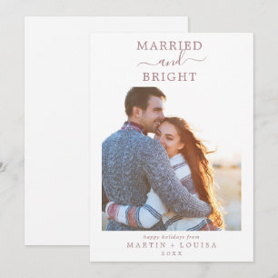 Minimal Rose Gold Married & Bright Newlywed Photo Julkort