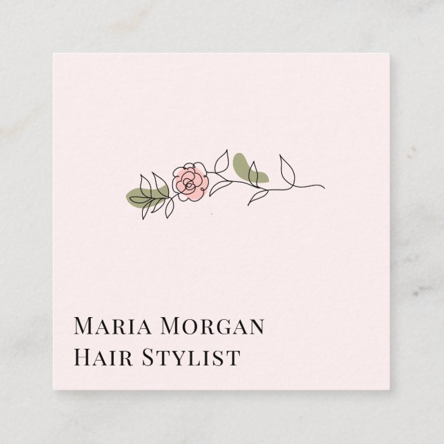 Minimal Rose Hair Stylist Business Card | Elegant  Fyrkantigt Visitkort (Baksida)