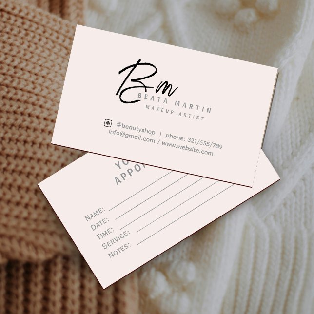 Minimal rosé monogram sminkkonstnär branding-kort tidsbeställning kort (Minimal Blush Monogram Makeup Artist Branding Card #sewing #tailor #yournextorder #minmalistcard)