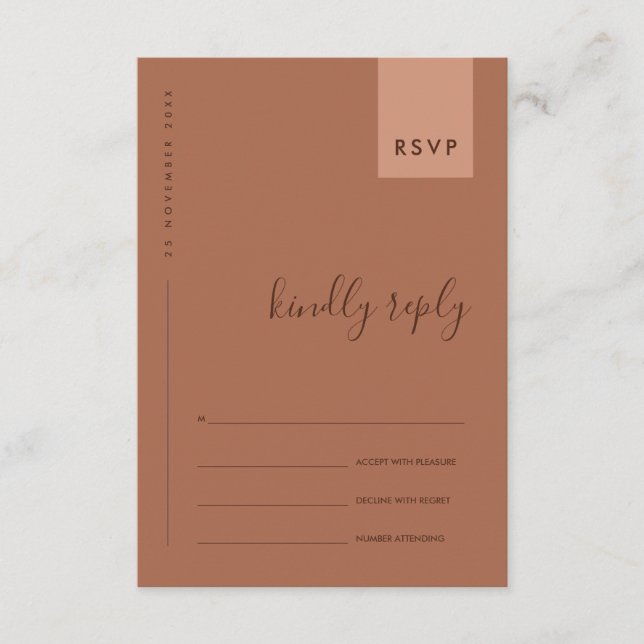 MINIMAL  RUST ORANGE TYPOGRAFI VIGSEL RSVP TILLÄGGSKORT (Framsida)