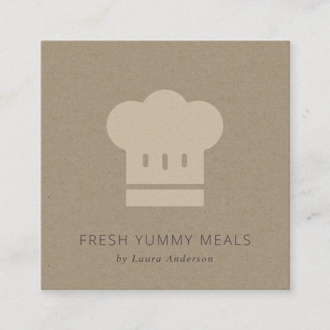 Minimal Rustic Black Kraft Cook Chef Hat-Catering Fyrkantigt Visitkort (Framsida)