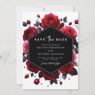 Minimal Rustic Crimson Red Bröllop Spara Datumet