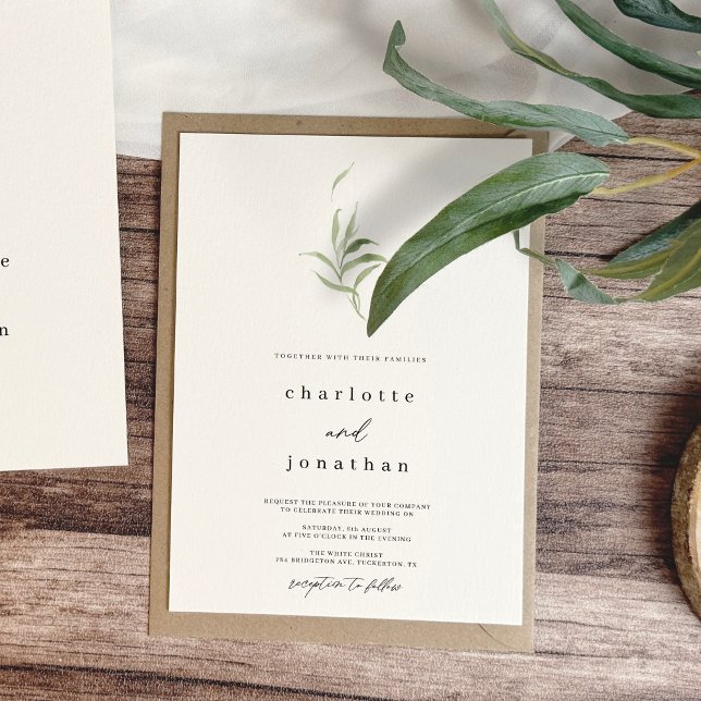 Minimal Rustic Greenery Bröllop Inbjudningar (Skapare uppladdad)