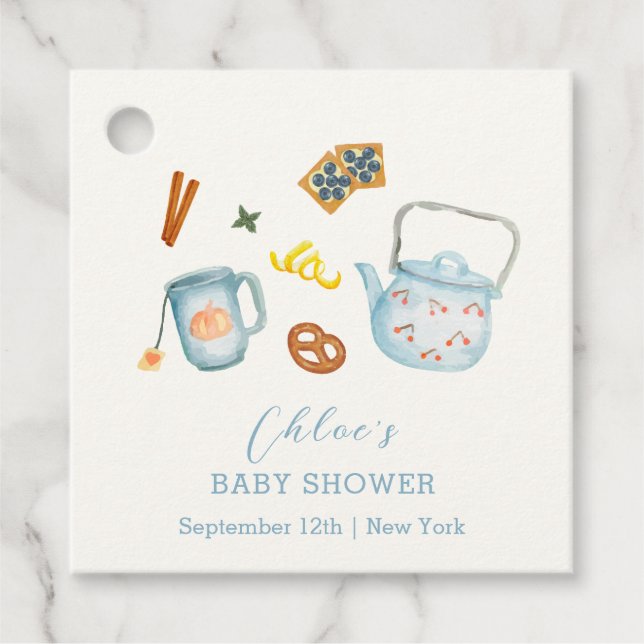 Minimal Rustic Par-Tea Cookie Baby Shower Gåvor Etiketter (Framsida)
