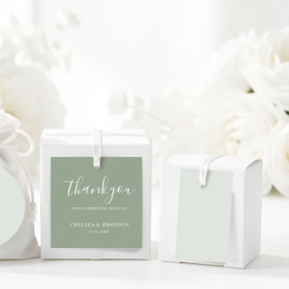 Minimal Rustic Sage Green Thank You Script Wedding Gåvor Etiketter
