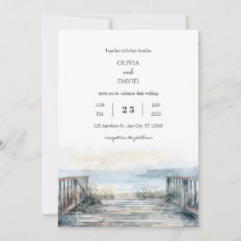 Minimal Rustic Seaside Balcony View Beach Wedding Inbjudningar