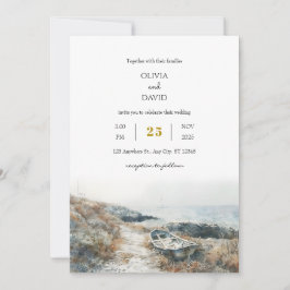 Minimal Rustic Seaside Rocky Shore Beach Wedding Inbjudningar