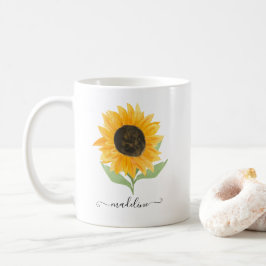 Minimal Rustic Sunflower Personalized Name Script Kaffemugg