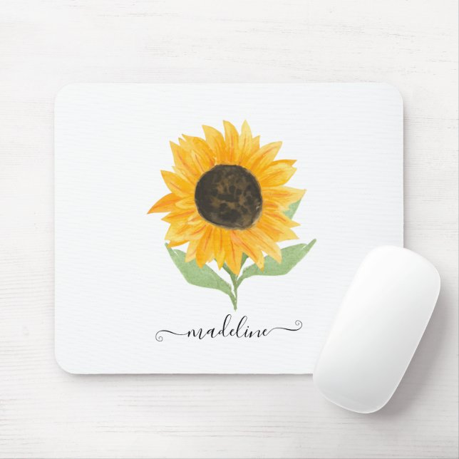 Minimal Rustic Sunflower Personalized Name Script Musmatta (Med mus)