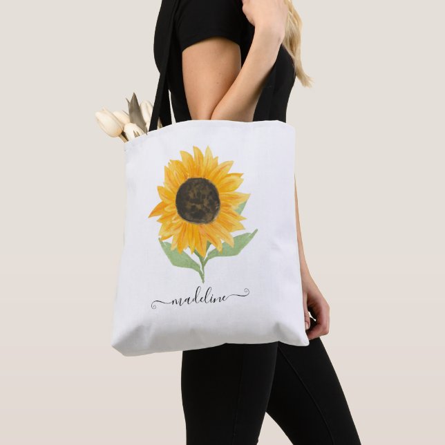 Minimal Rustic Sunflower Personalized Name Script Tygkasse (Närbild)