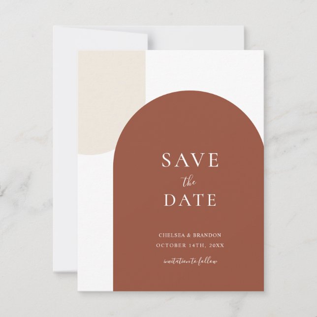 Minimal Rustic Terracotta Boho Arch Script Wedding Spara Datumet (Framsida)