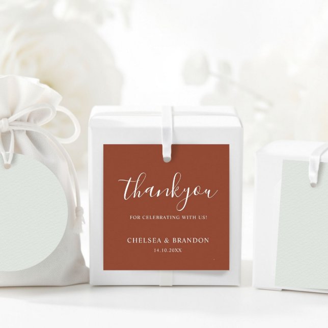 Minimal Rustic Terracotta Thank You Script Wedding Gåvor Etiketter (Skapare uppladdad)