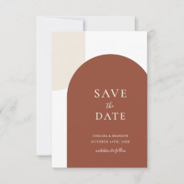 Minimal Rustik Terrakotta Boho Båge Script Bröllop Spara Datumet